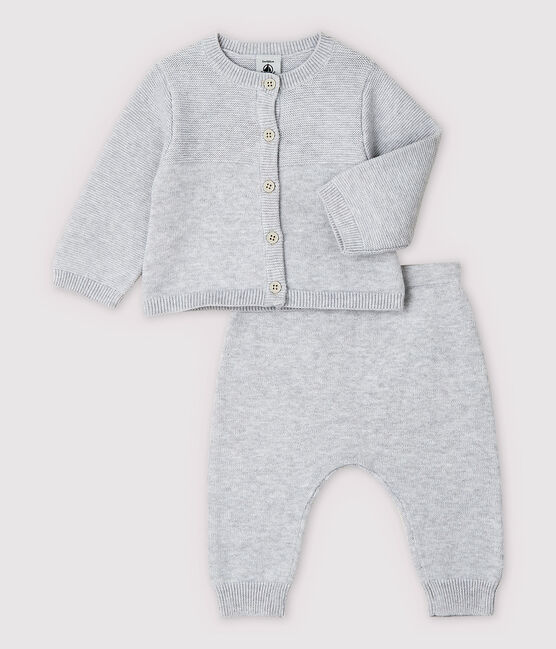Completo 2 pezzi grigio bebè in tricot di cotone biologico grigio POUSSIERE CHINE