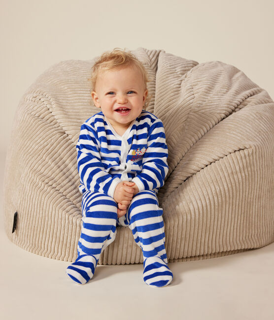 Pigiama di Natale in velluto neonato blu CALVIN/ MARSHMALLOW