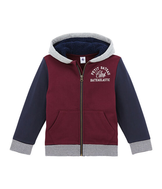 Felpa con zip in molleton e sherpa per bambino rosso OGRE/bianco MULTICO