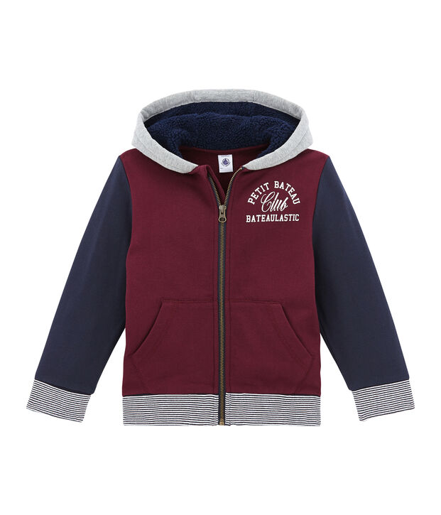 Felpa con zip in molleton e sherpa per bambino rosso/multicolore