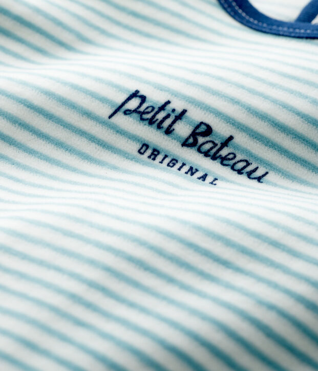 Tutina a righe beb&eacute; in ciniglia bianco/blu