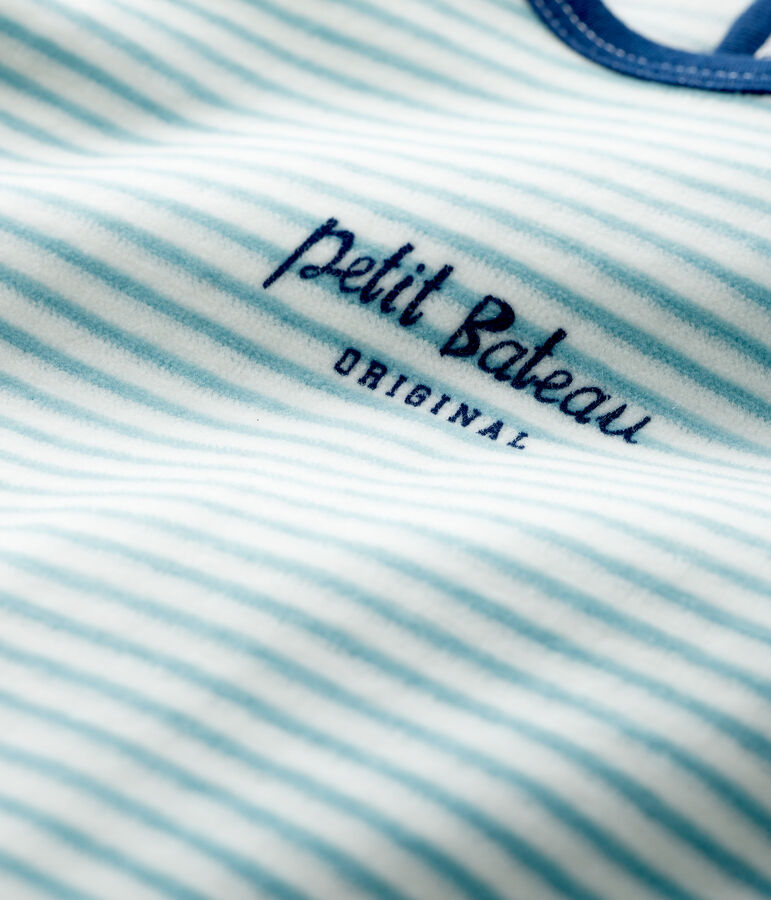 Tutina a righe beb&eacute; in ciniglia bianco/blu