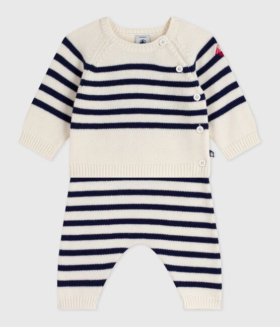Completo 2 pezzi in maglia a righe marinière neonato blu MARSHMALLOW/ SOIR