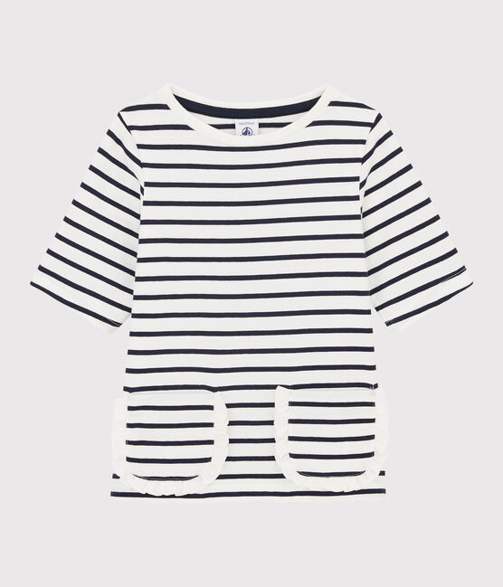 T-shirt a righe bambina bianco MARSHMALLOW/blu SMOKING