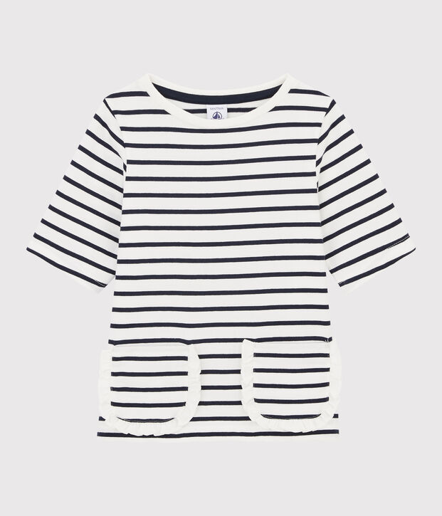 T-shirt a righe bambina bianco/blu
