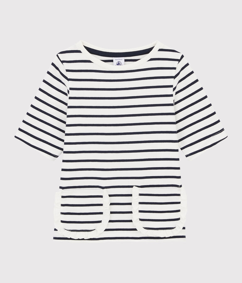 T-shirt a righe bambina bianco MARSHMALLOW/blu SMOKING