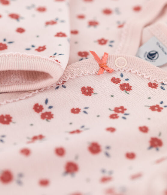 Tutina pigiama blu bebé in ciniglia rosa SALINE/bianco MULTICO