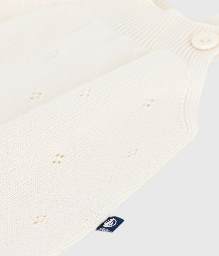 Tutina corta in maglia cotone traforato neonato ecru