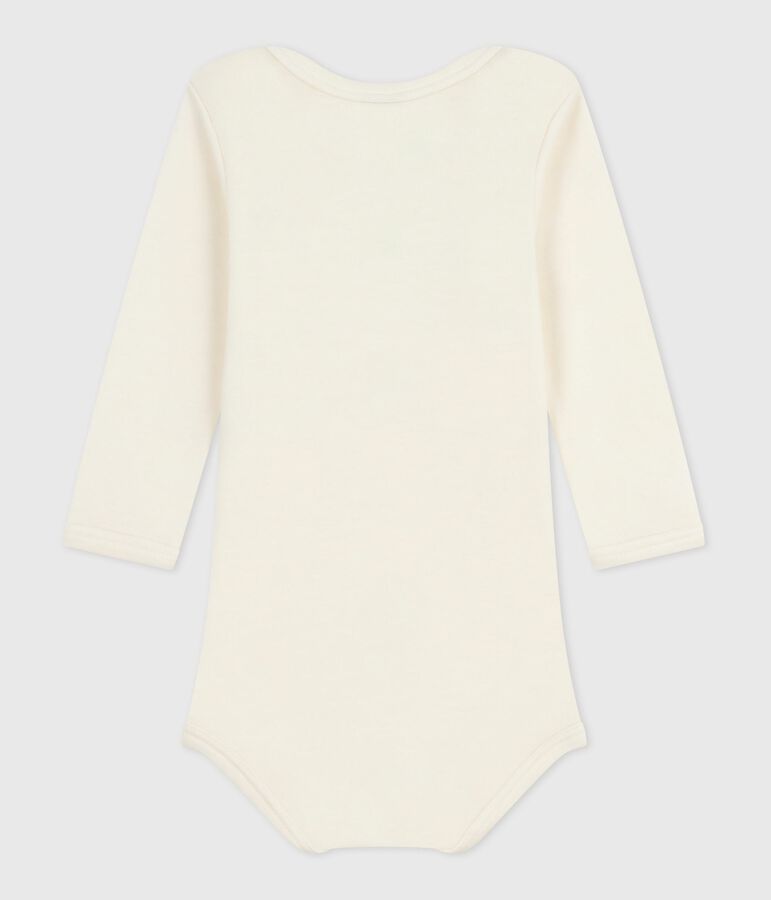 Body a maniche lunghe in lana e cotone neonato beige
