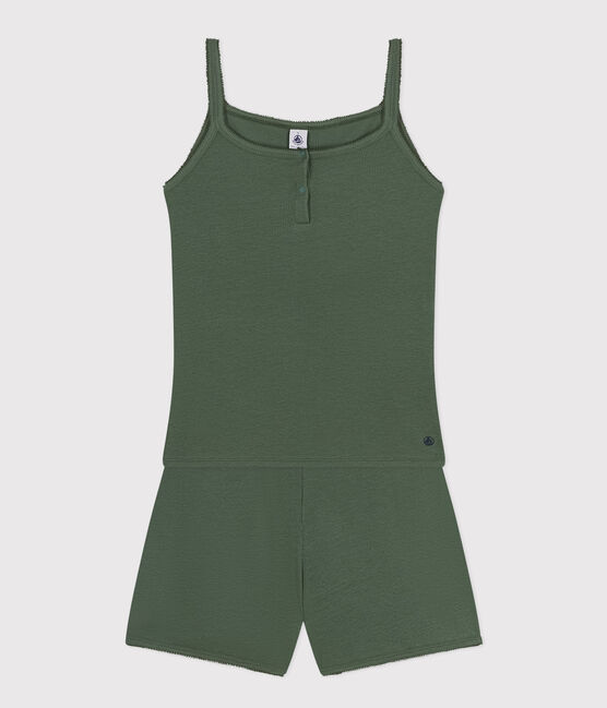 Pigiama shorts e canotta a tinta unita in cotone e lyocell donna verde CROCO