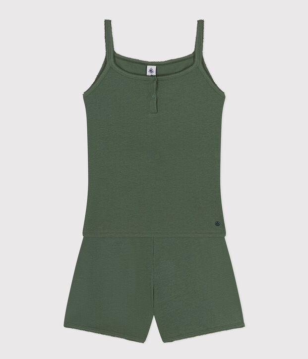Pigiama shorts e canotta a tinta unita in cotone e lyocell donna verde