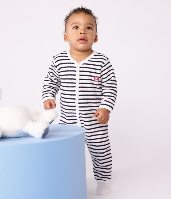 Pigiama senza piedini in cotone con stampa a righe neonato blu MILK/ SOIR
