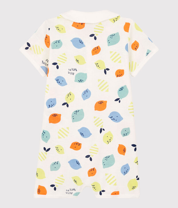 Tuta corta limone beb&egrave; in cotone biologico bianco/multicolore