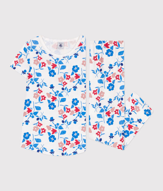 Pigiama in cotone a fiori bambino bianco MARSHMALLOW/bianco MULTICO