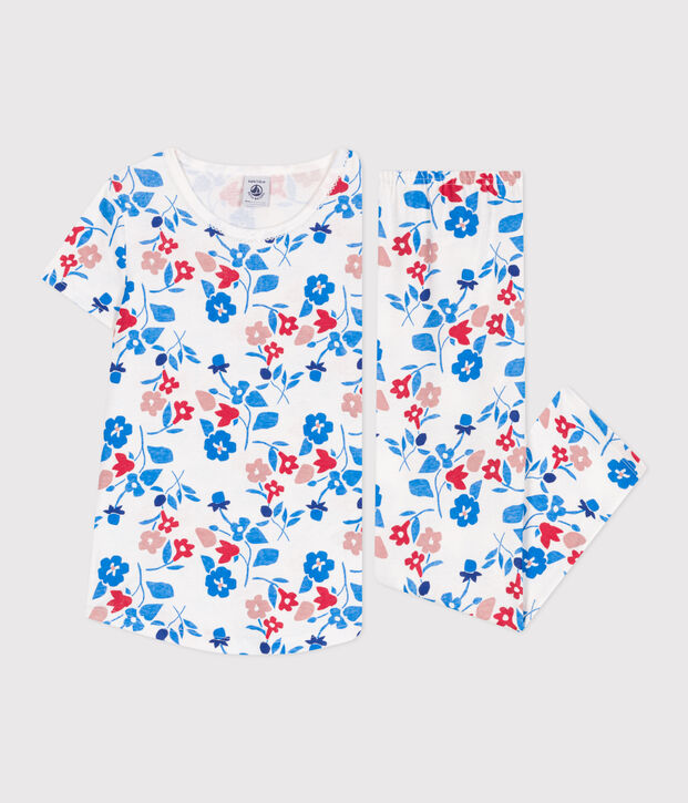 Pigiama in cotone a fiori bambino bianco/multicolore