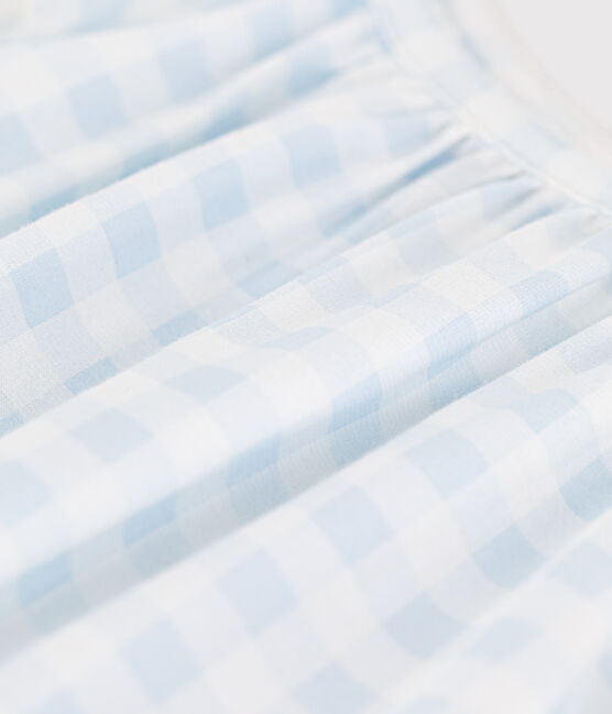 Camicia da notte stampa a quadretti in cotone sottile bambina blu MARSHMALLOW/bianco GOMME