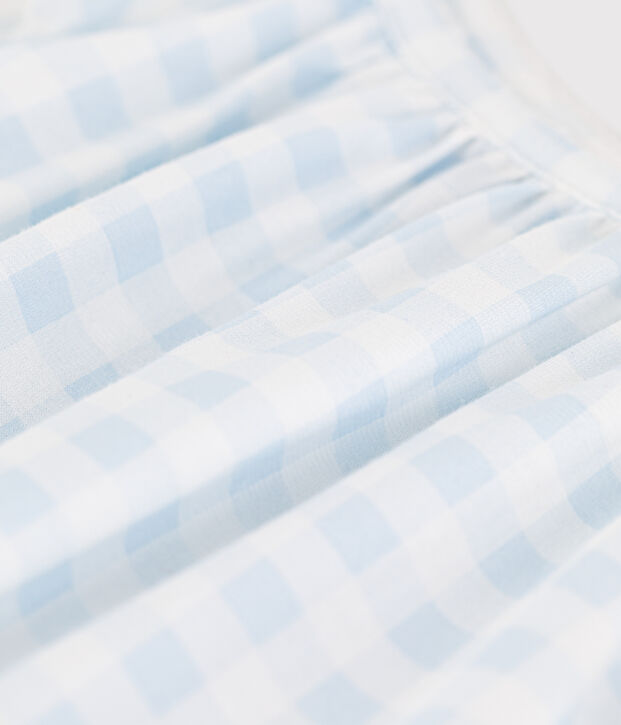 Camicia da notte stampa a quadretti in cotone sottile bambina bianco/blu