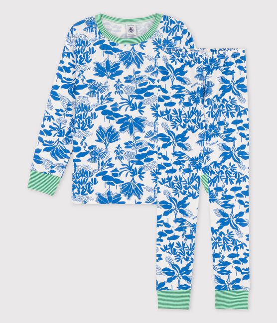 Pigiama stampa vegetale bambino in cotone bianco MARSHMALLOW/blu BRASIER