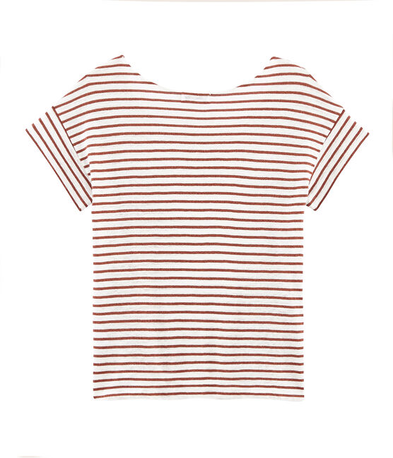 T-shirt maniche corte donna in lino bianco MARSHMALLOW/rosa COPPER
