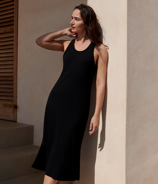 Abito canotta lungo in cotone donna nero