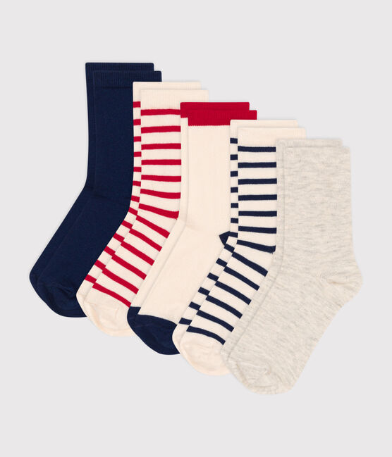 Confezione da 5 paia di calzini blu bianco rosso bambino unisex variante 1