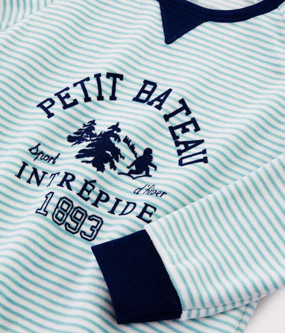 Pigiama motivo yeti in ciniglia bambino blu MEDIEVAL/bianco MULTICO