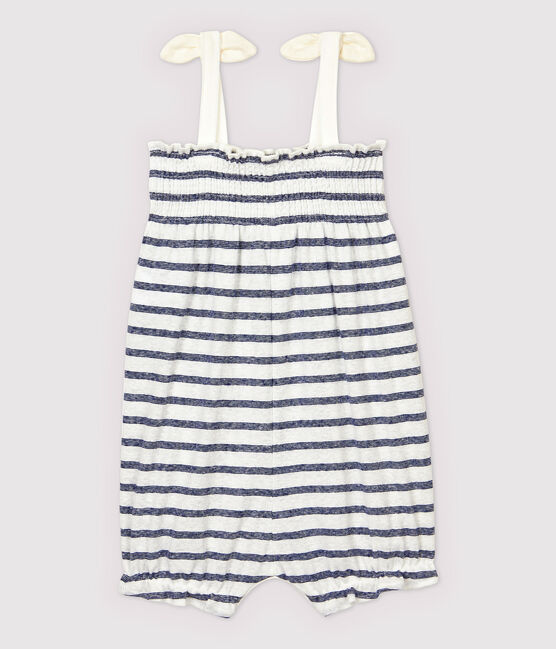 Tutina corta  in cotone a righe bebè femmina bianco MARSHMALLOW/blu MEDIEVAL