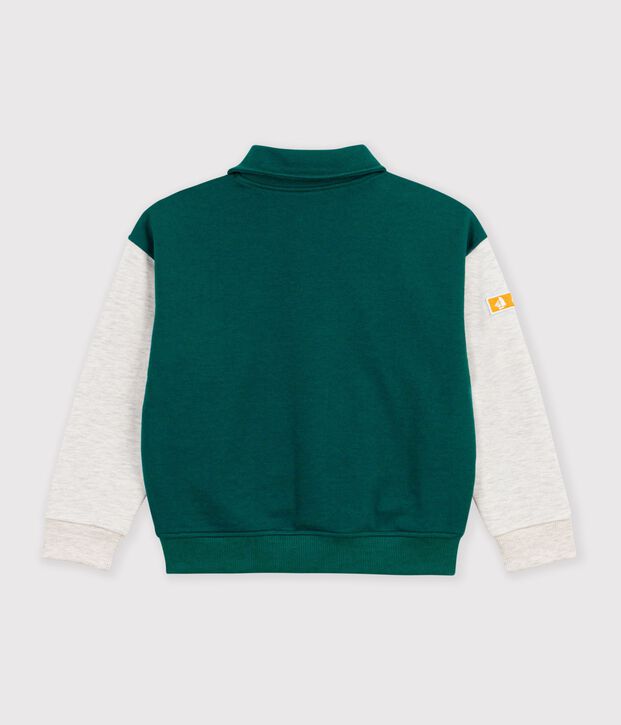 Giacca stile teddy in cotone color block bambino verde/beige