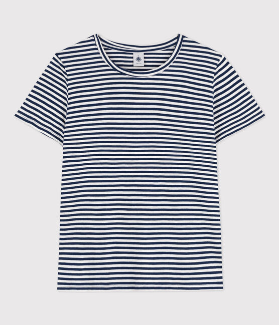 T-shirt LE DROIT girocollo in cotone donna blu MEDIEVAL/bianco MARSHMALLOW