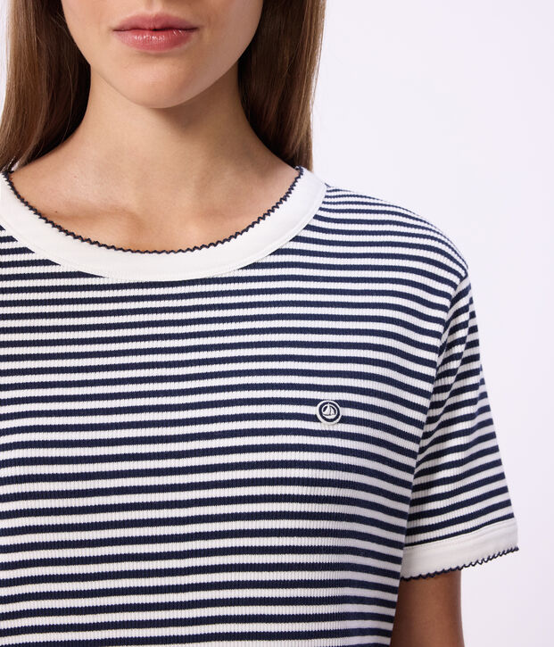 Abito corto in cotone donna blu/bianco