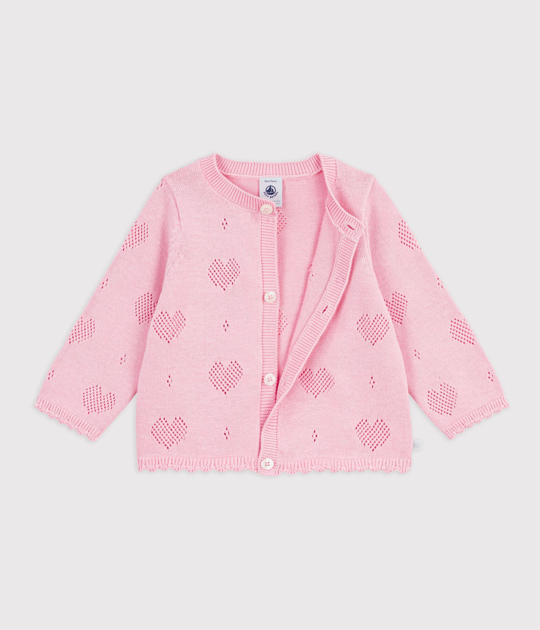Cardigan in cotone con motivo a cuori neonata rosa