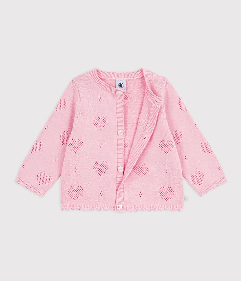 Cardigan in cotone con motivo a cuori neonata rosa