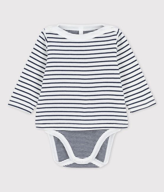 Body marinière bebè in cotone biologico bianco MARSHMALLOW/blu SMOKING