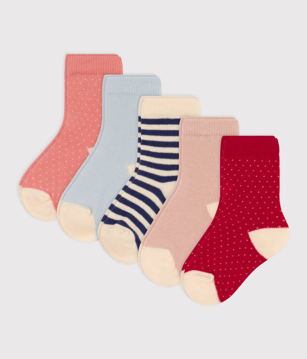 Confezione da 5 paia di calzini a pois in jersey di cotone beb&egrave; multicolore