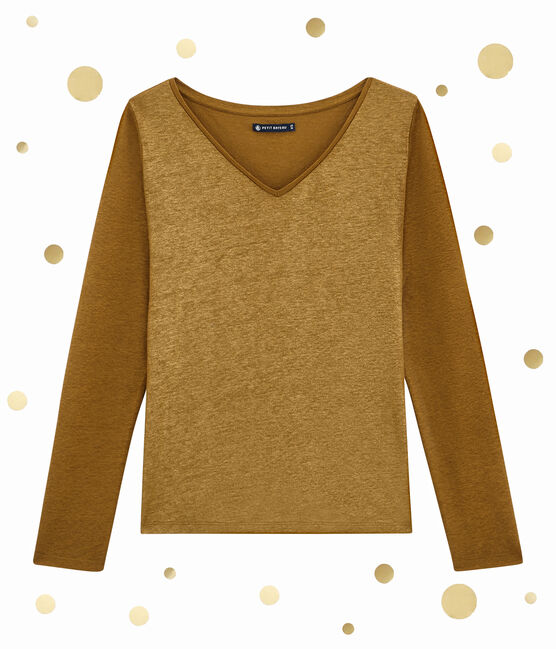 tee-shirtdonna maniche lunghe marrone BRINDILLE/giallo DORE
