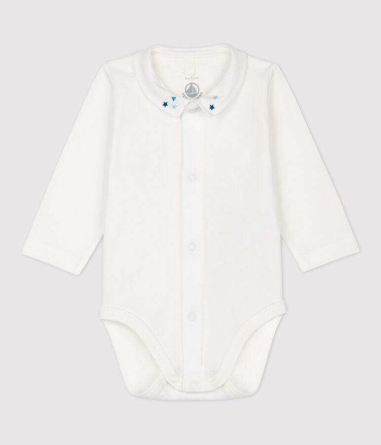 Body beb&egrave; maschio con colletto in cotone biologico bianco