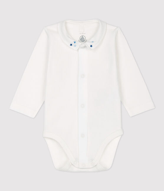 Body bebè maschio con colletto in cotone biologico bianco MARSHMALLOW