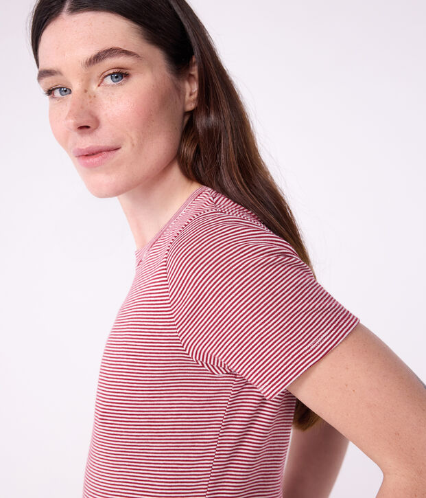 T-shirt L'Iconique a maniche corte in cotone donna rosso/bianco