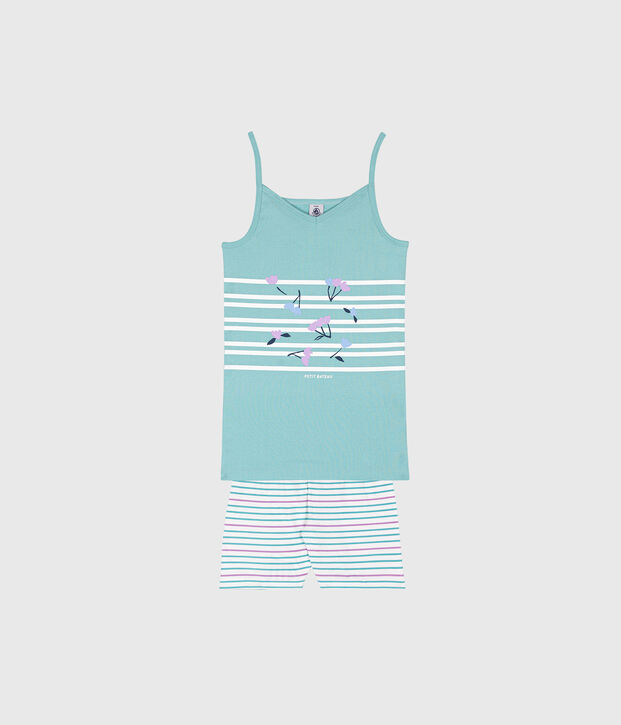 Pyjama short en c&ocirc;te verde/multicolore