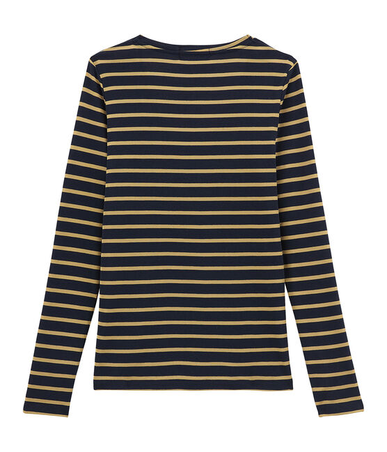 tee-shirtdonna maniche lunghe blu SMOKING/giallo BRINDILLE SATIN