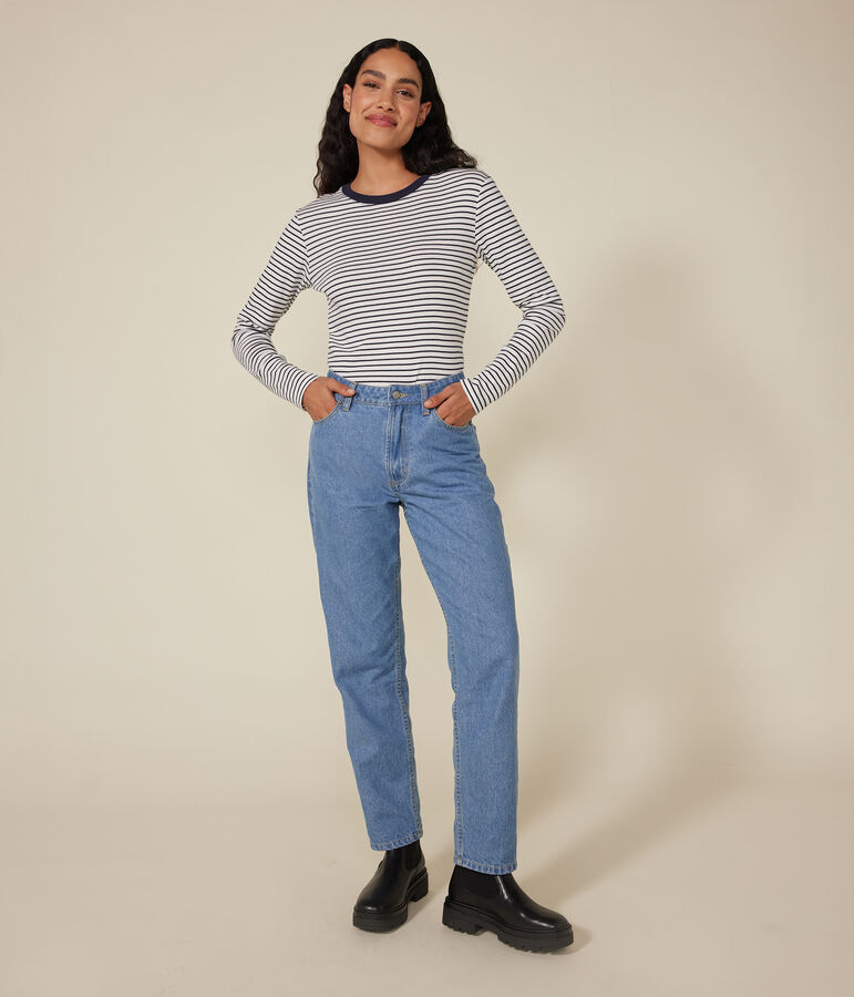 T-shirt L'Iconique a manica lunga in cotone rigato donna bianco MARSHMALLOW/blu SMOKING