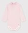 Body a dolcevita in cotone a righe neonato rosa/rosa