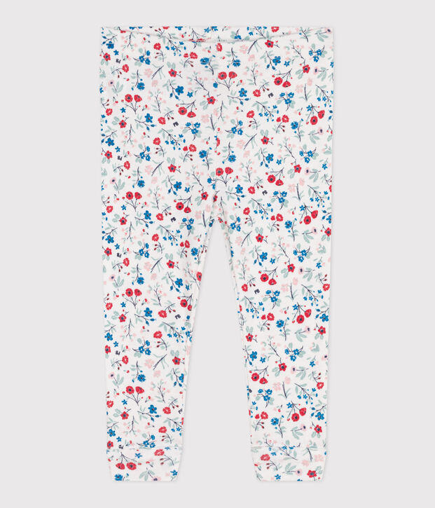 Leggings in cotone con stampa a fiori neonato bianco/multicolore
