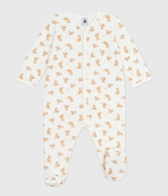 Pigiama in ciniglia con stampa di leopardi neonato bianco MARSHMALLOW/bianco MULTICO