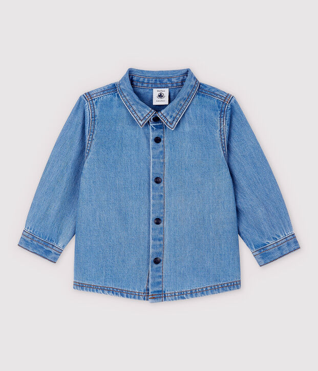 Camicia a manica lunga in denim leggero beb&egrave; maschio blu