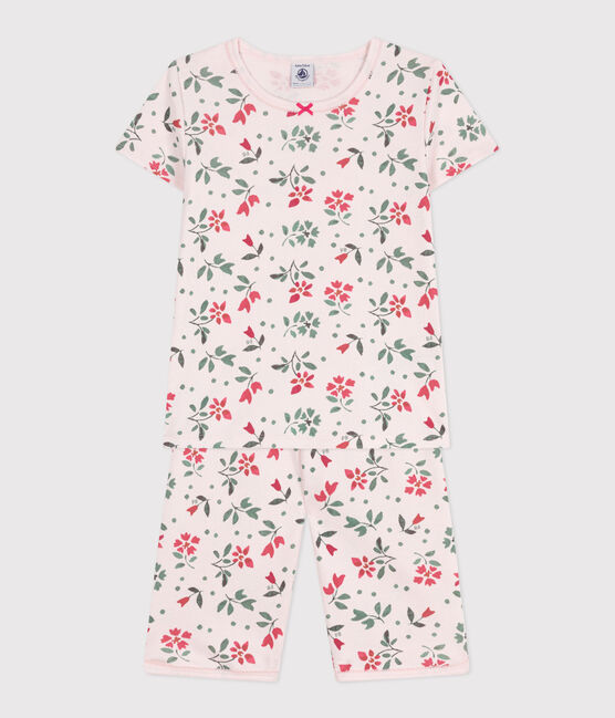Pigiama capri in cotone a fiori bambina rosa FLEUR/bianco MULTICO