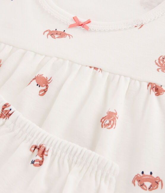 Pigiama corto bambina con granchietti in cotone bianco MARSHMALLOW/bianco MULTICO
