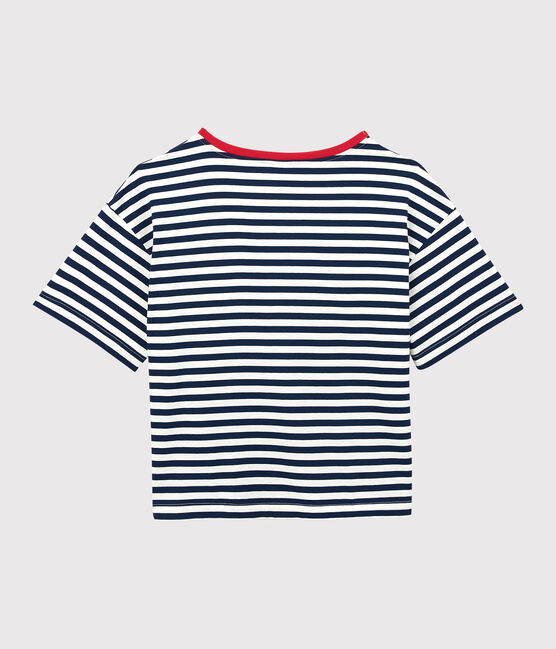 T-shirt TAGLIO BOXY in cotone donna blu MEDIEVAL/bianco MARSHMALLOW