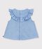 Blusa senza maniche in chambray di cotone ricamato neonato blu