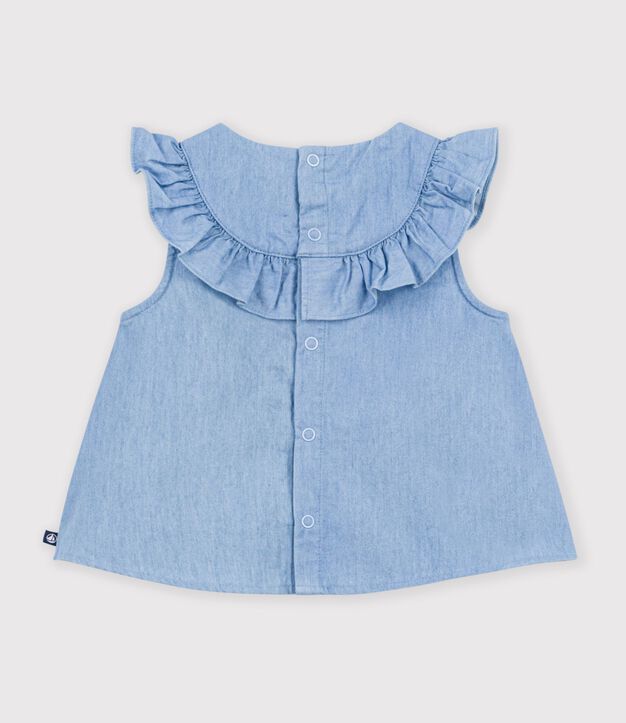 Blusa senza maniche in chambray di cotone ricamato neonato blu